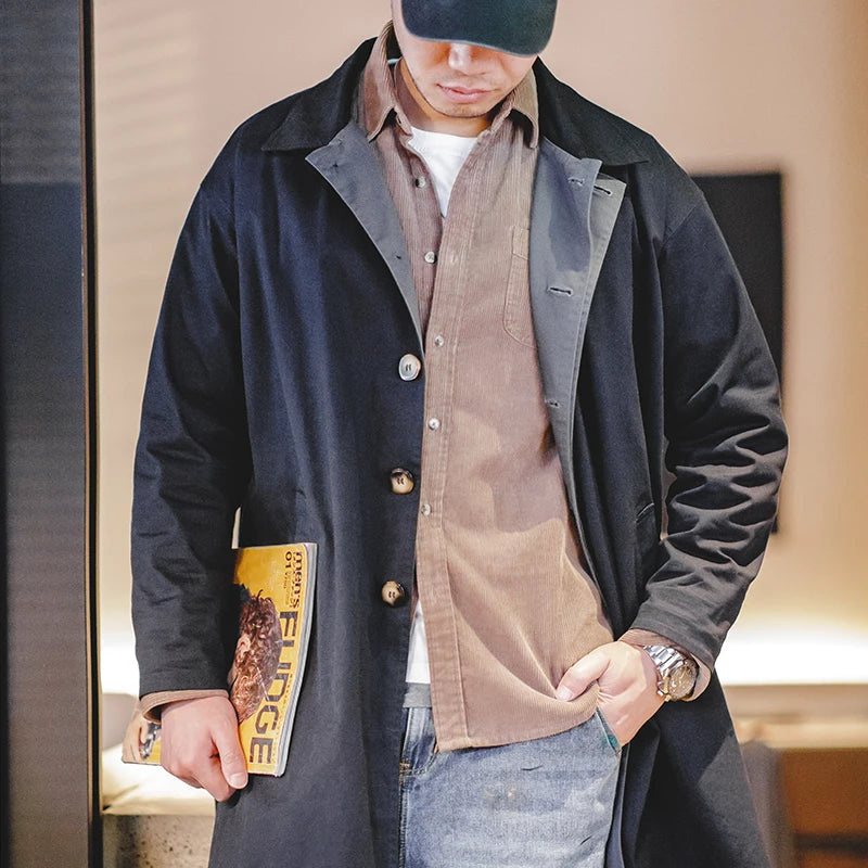 Men's Workwear Trench Coat – Loose Fit Cotton Chore Jacket