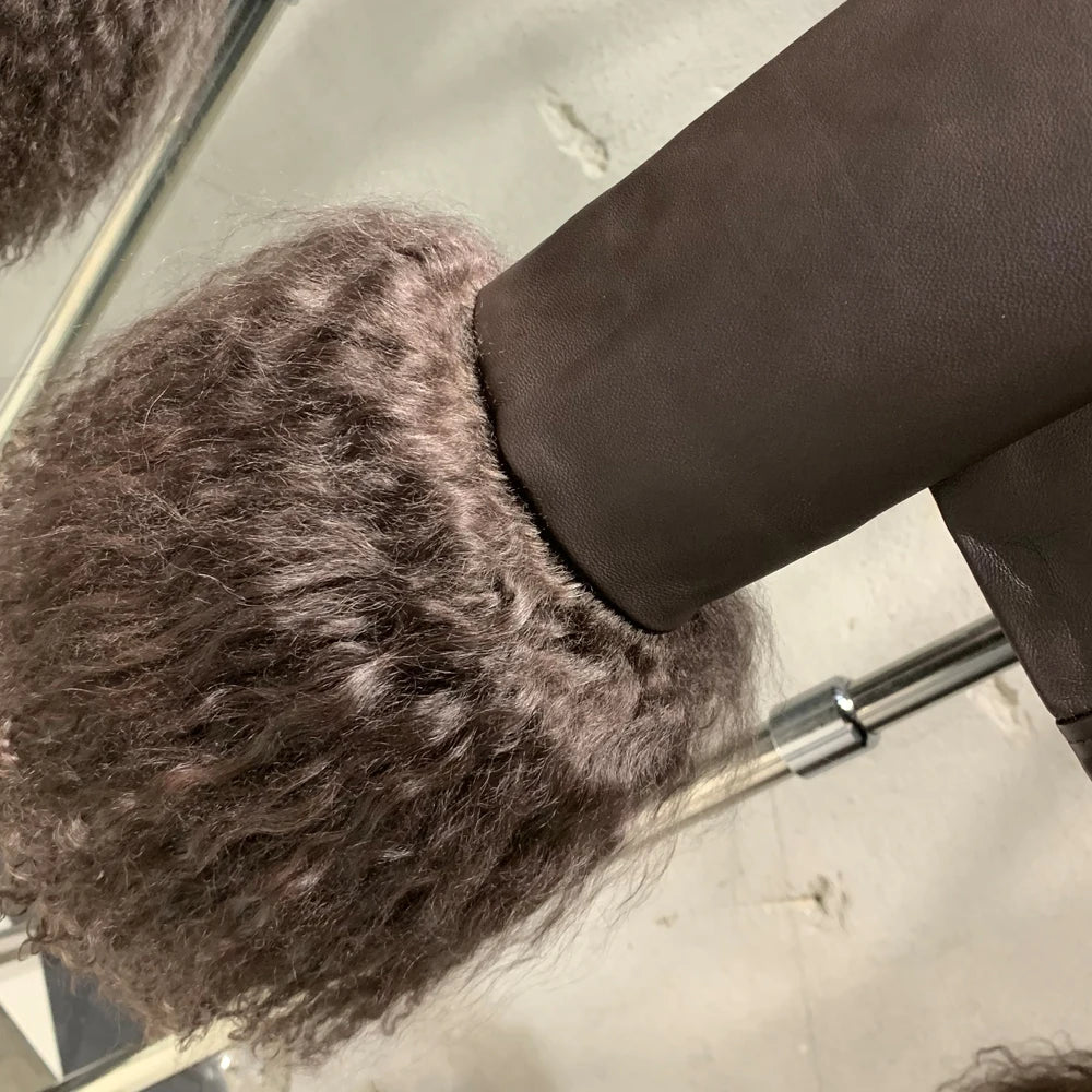 Fox Fur Collar Leather Jackets Women Autumn Luxury Natural Fox Fur Leather Jackets with Long Sleeve