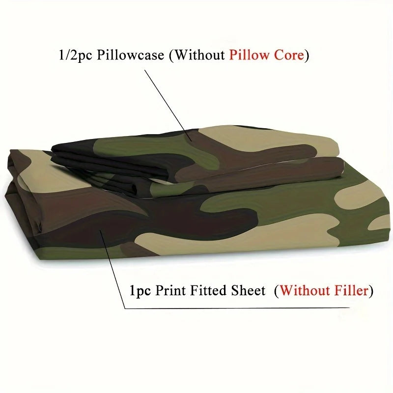 Camouflage Pattern Fitted Sheet – 300TC Polyester Mattress Cover, Multiple Sizes
