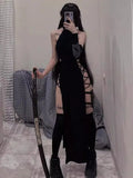 Gothic Halter Bandage Midi Dress — High Split Sexy Alt Partywear