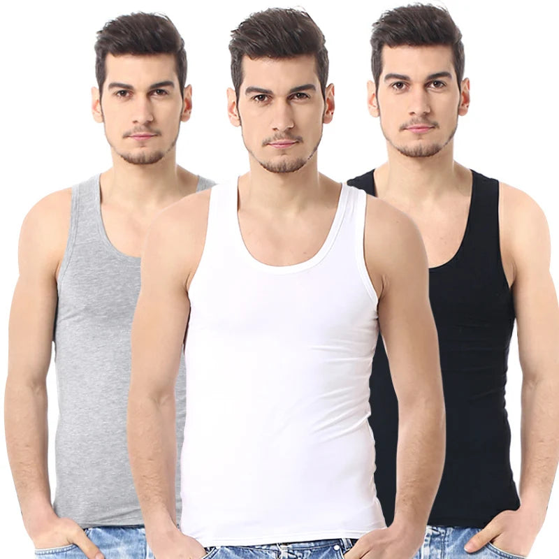 Men's Cotton Sleeveless Vest 3-Pack — Casual Fitness Sports Tank Top