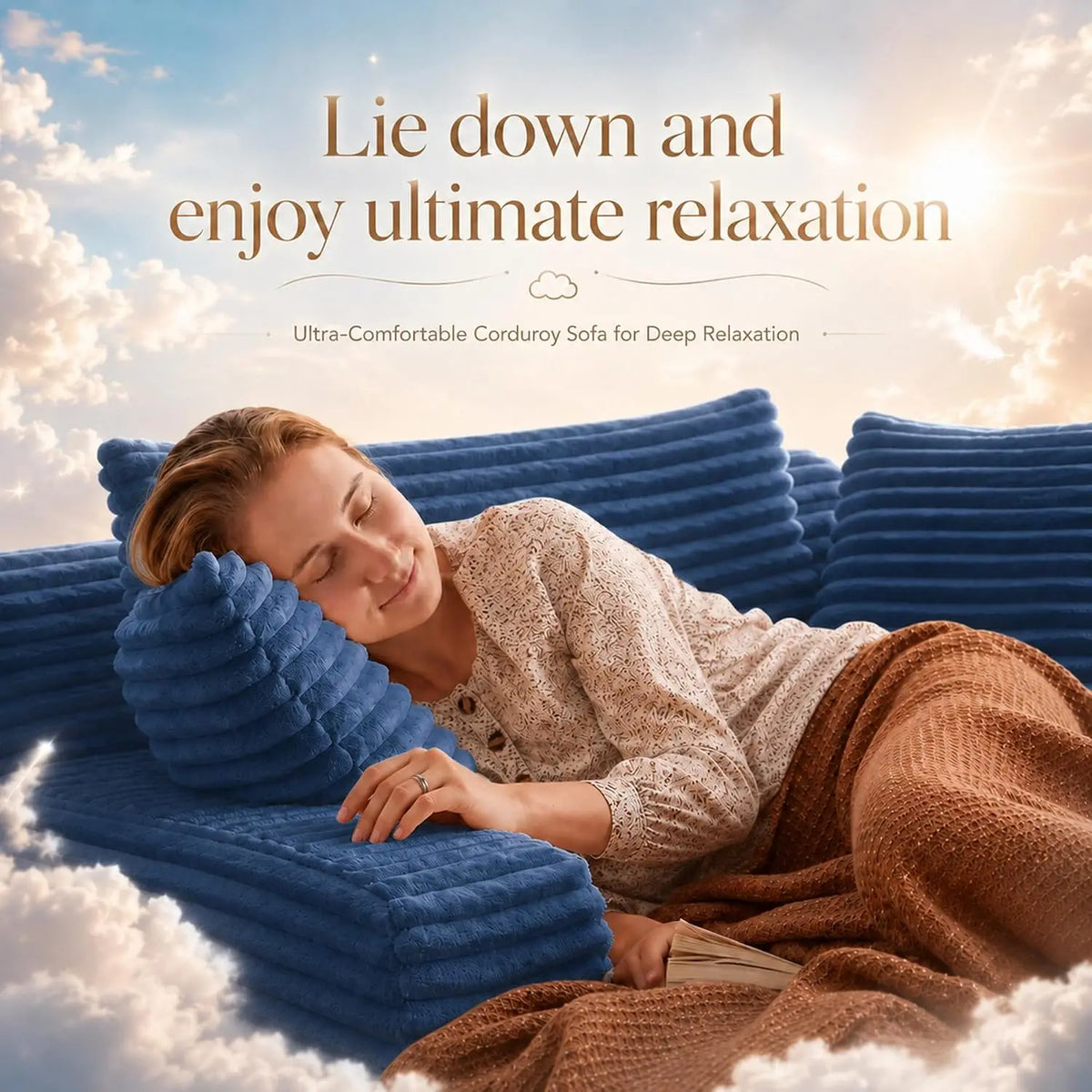66-Inch Corduroy Chaise Lounge with 3 Pillows
