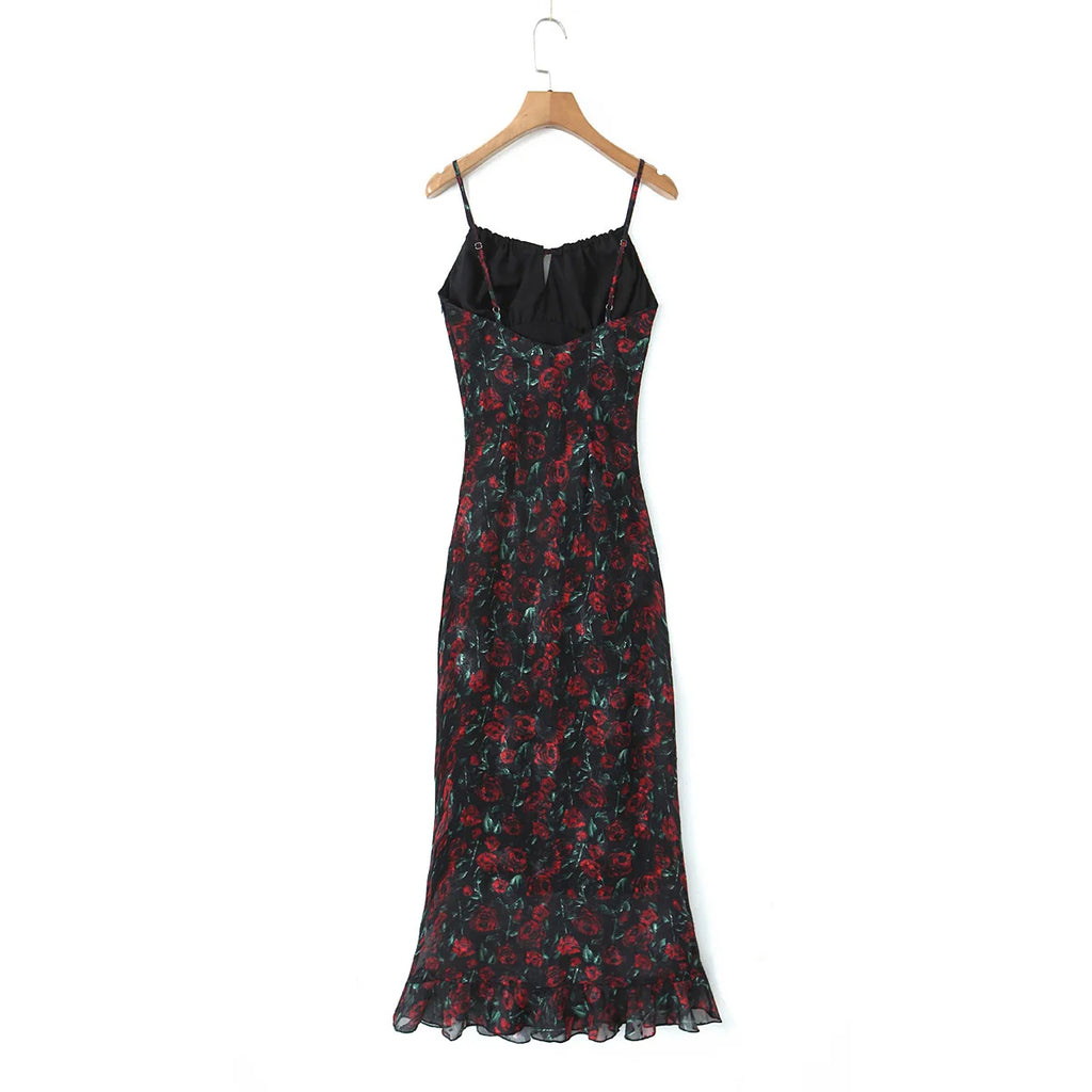 Vintage Floral Front Tie Bodycon Midi Dress — Sexy Elegant Black Summer Dress