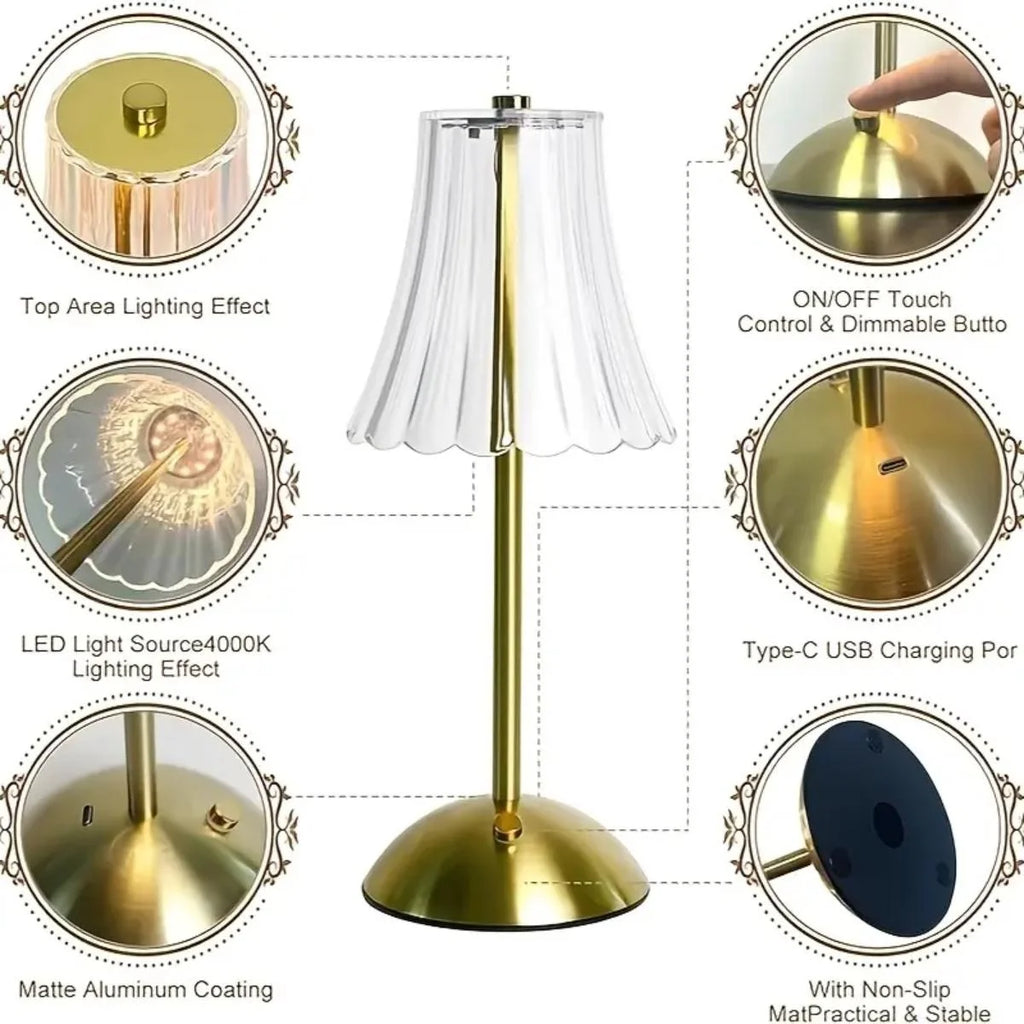 Crystal-Style Table Lamp – Rechargeable Touch Light