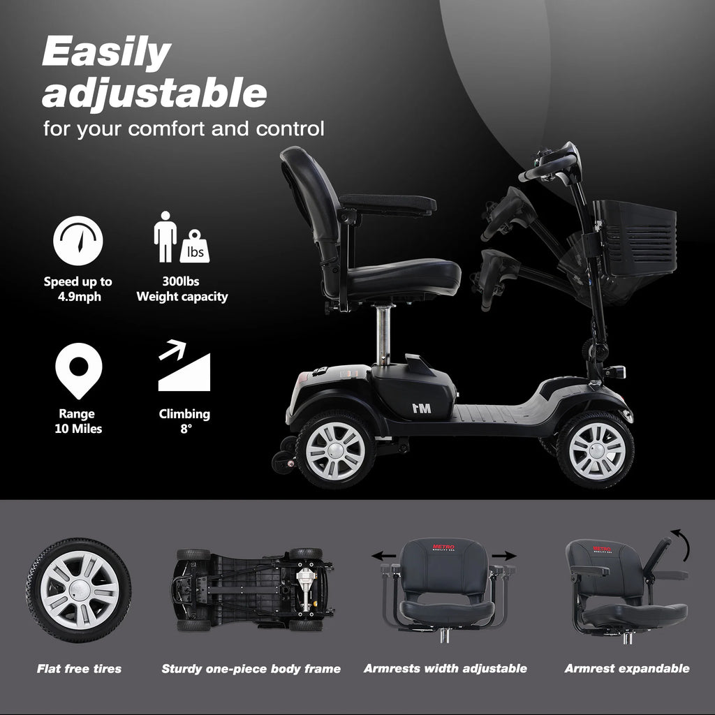 4-Wheel Mobility Scooter for Seniors, Foldable Travel Design