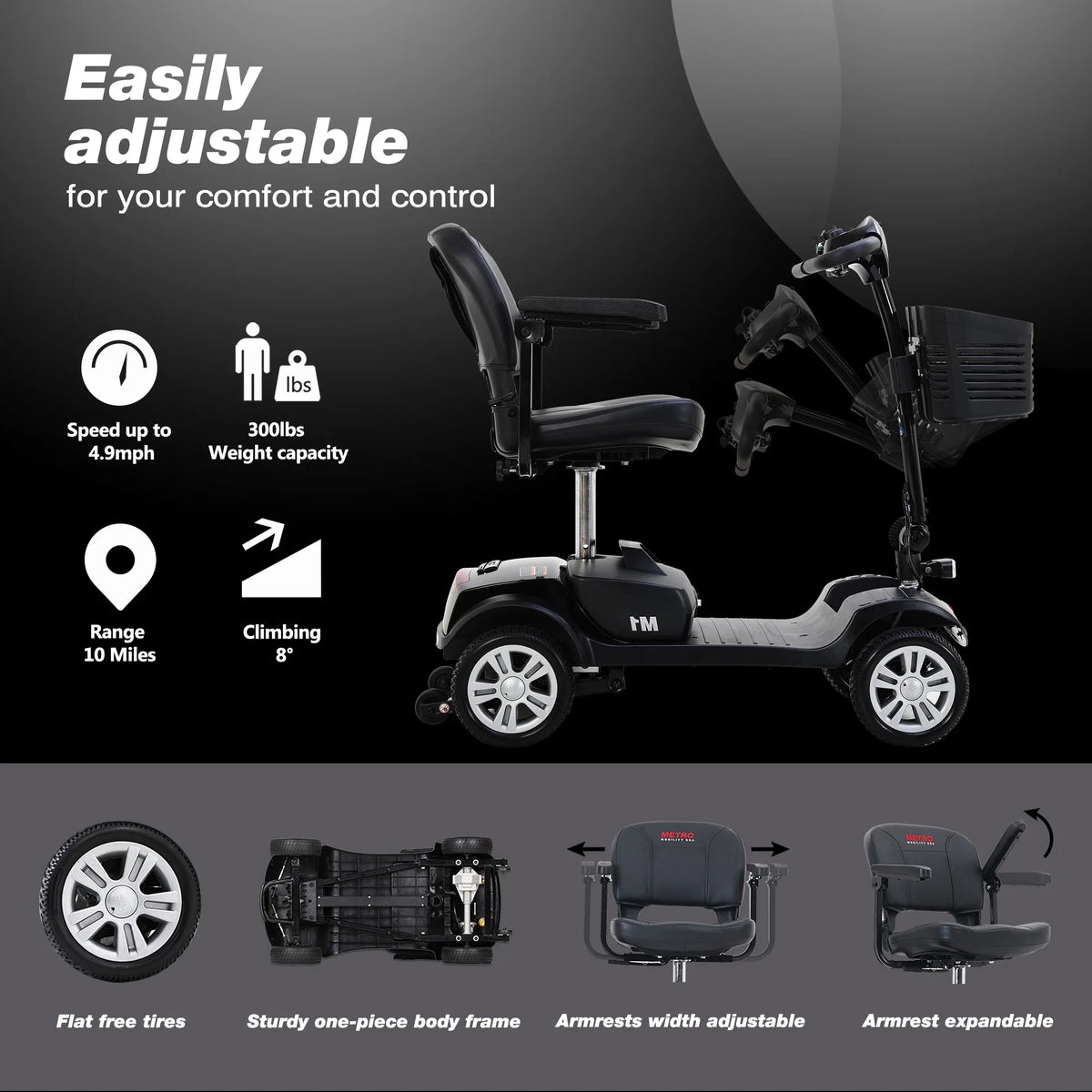 4-Wheel Mobility Scooter for Seniors, Foldable Travel Design