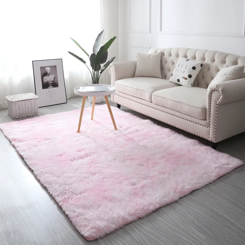 VIKAMA Tie-Dye Plush Carpet — Soft Fluffy Non-Slip Area Rug for Living Room, Kids Room & Baby Crawling