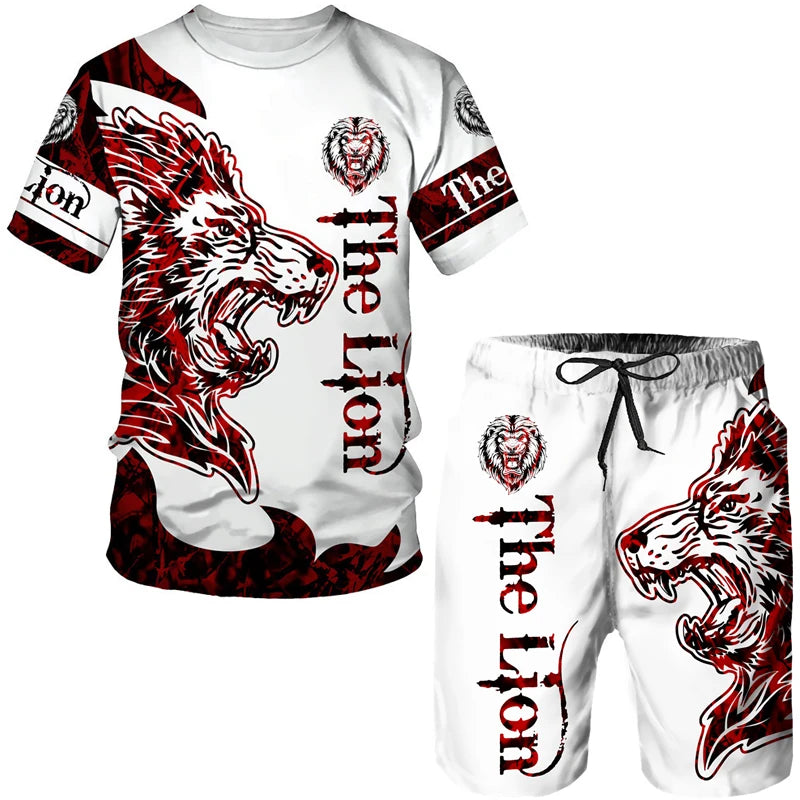 Men's 3D Tiger Print Short Sleeve T-Shirt & Shorts Set – Casual Sportswear