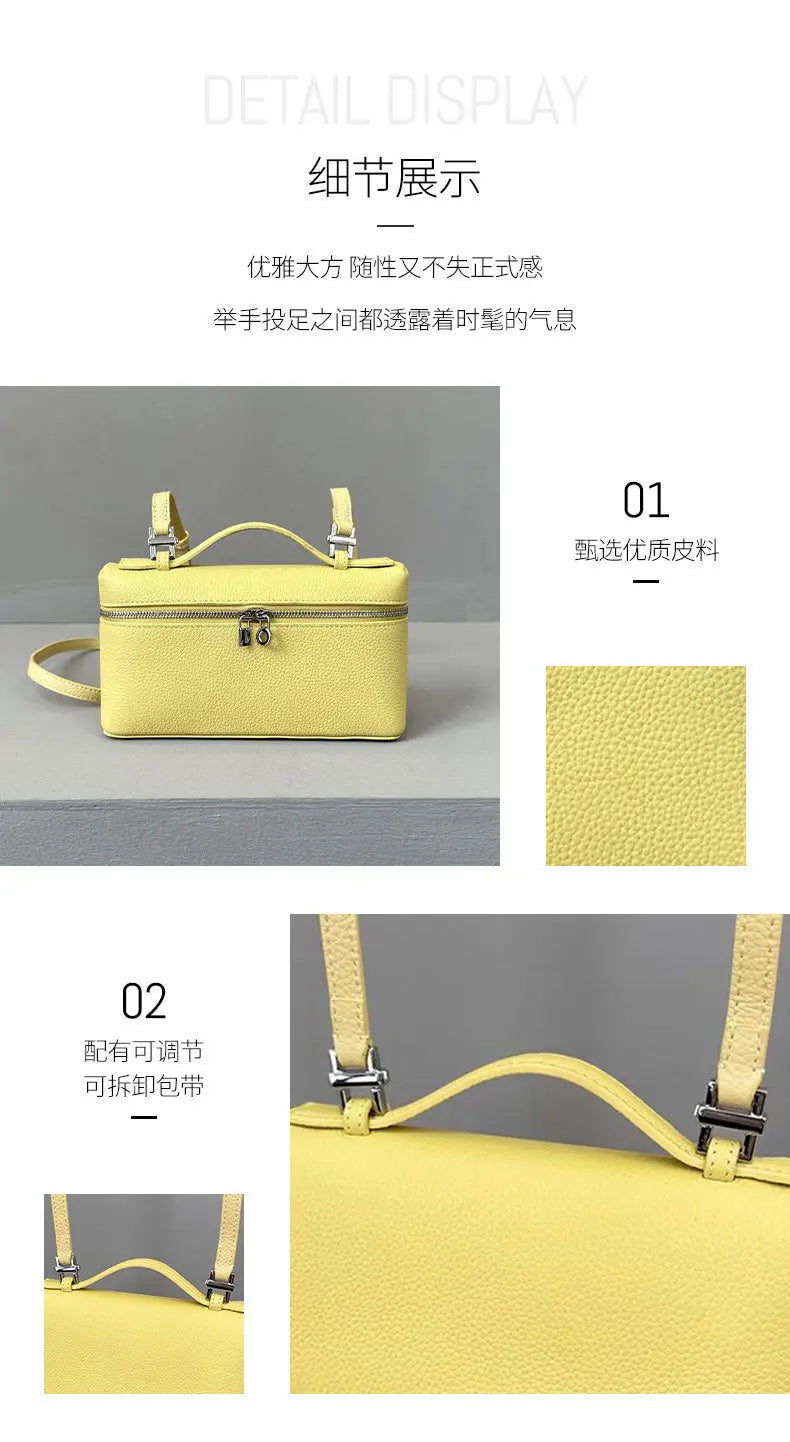 Genuine Leather Lychee Pattern Crossbody Bag – Shoulder Lunch Box Makeup Handbag for Women