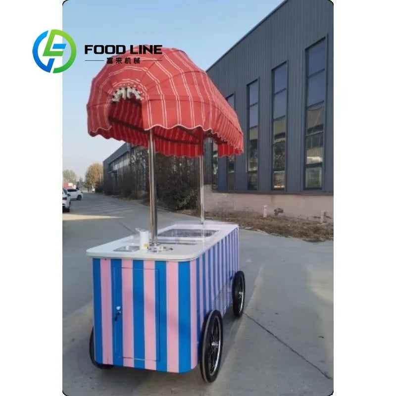 Customized Mobile Food Vending Cart with Canopy – Commercial Street Stall for Ice Cream & Snacks