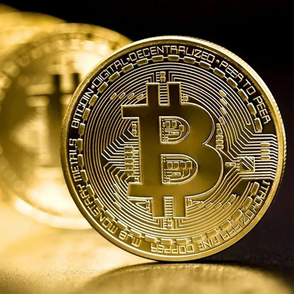 Gold Plated Bitcoin Commemorative Coin – Collectible Crypto Art Gift Physical Casascius Antique