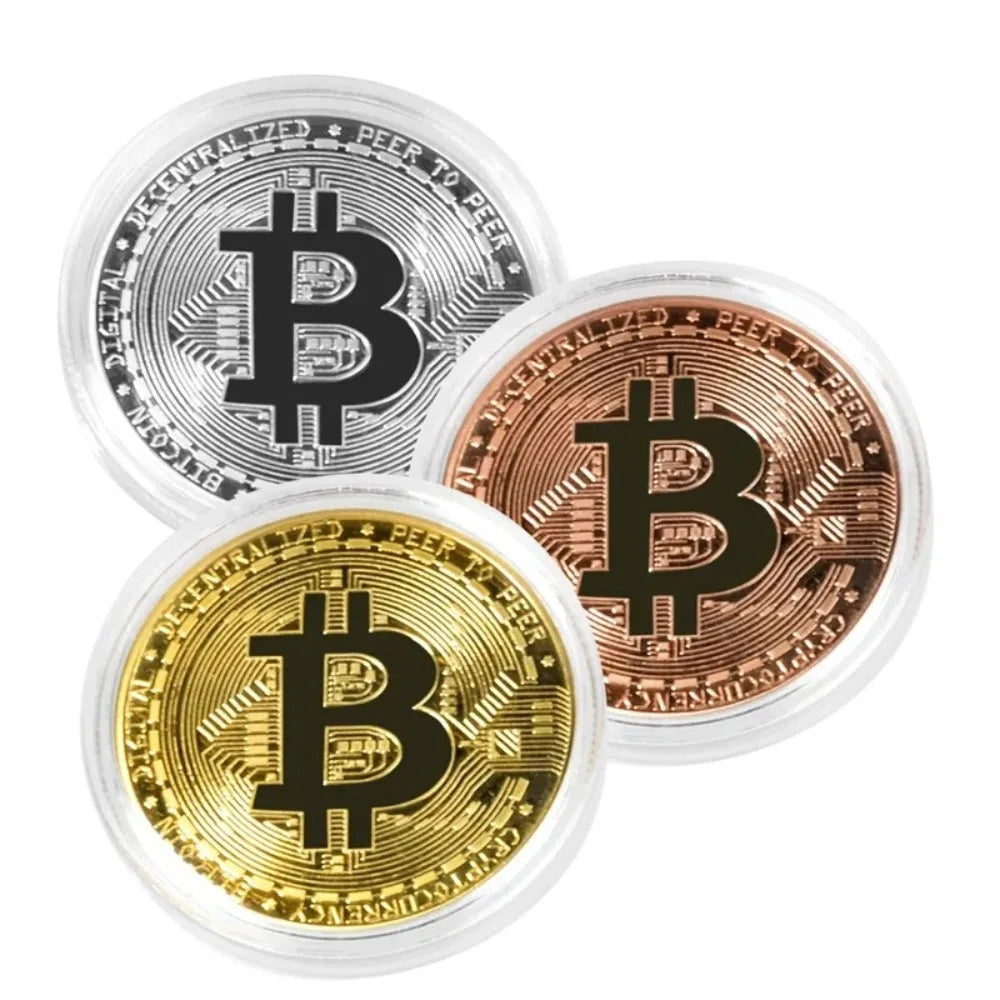 Gold Plated Bitcoin Commemorative Coin – Collectible Crypto Art Gift Physical Casascius Antique