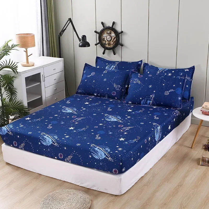 Fashion Print Elastic Fitted Sheet – Non-Slip Mattress Cover with Pillowcase, Multiple Sizes