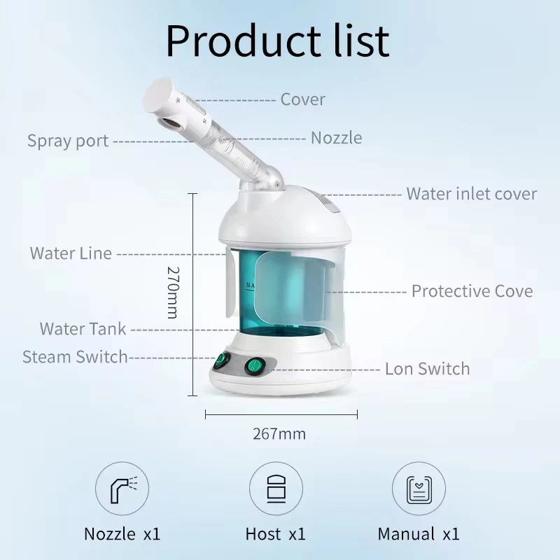 Ozone Facial Steamer & Cold Mist Sprayer – 3-in-1 Hot Steam, Cold Mist & Hair Baking Oil Spa Beauty Device