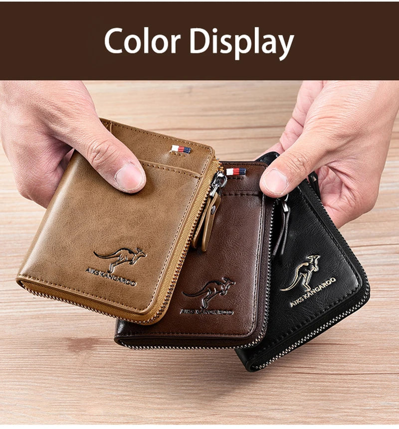 Men's RFID Leather Business Wallet – Zipper Card Holder Purse with RFID Protection