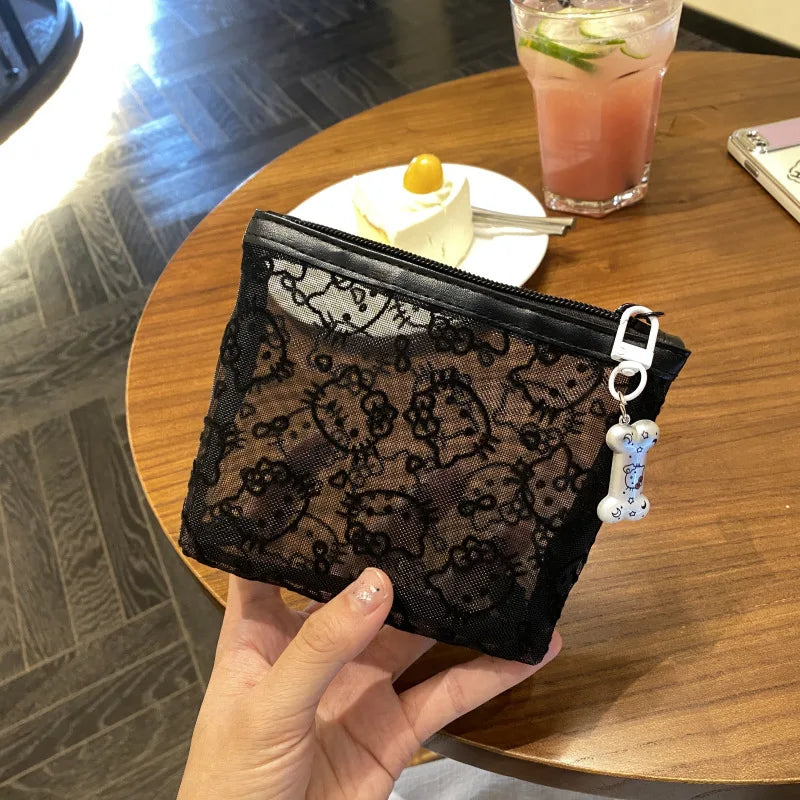 Kawaii Hello Kitty Lace Cosmetic Bag – Cute Vintage Mesh Makeup & Coin Purse Gift