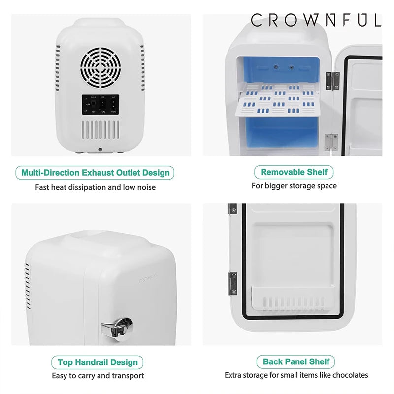 Crownful 4L Mini Multifunction Refrigerator — 120V Electric Portable Beauty Cooler & Warmer for Home, Car, Camping & Travel