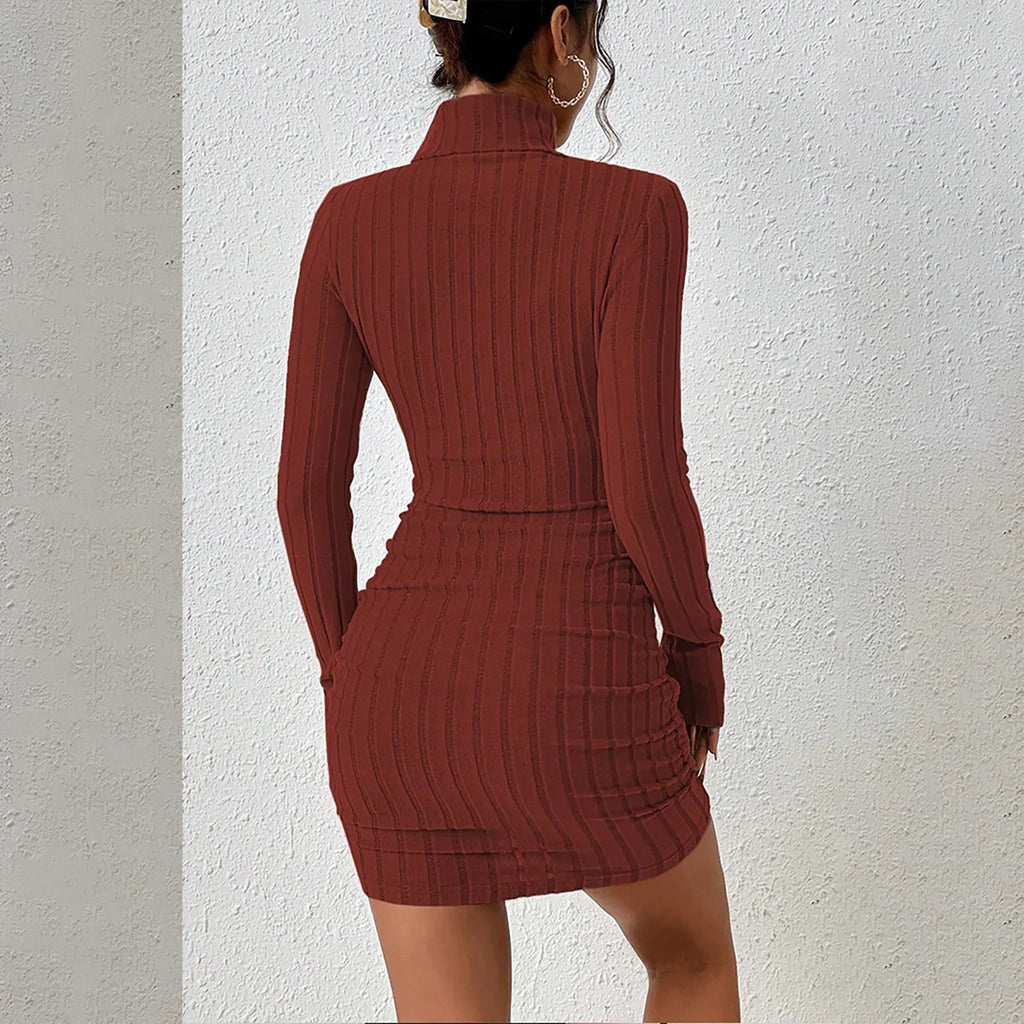 Knitted Turtleneck Bodycon Mini Dress — Slim Fit Party & Club Dress