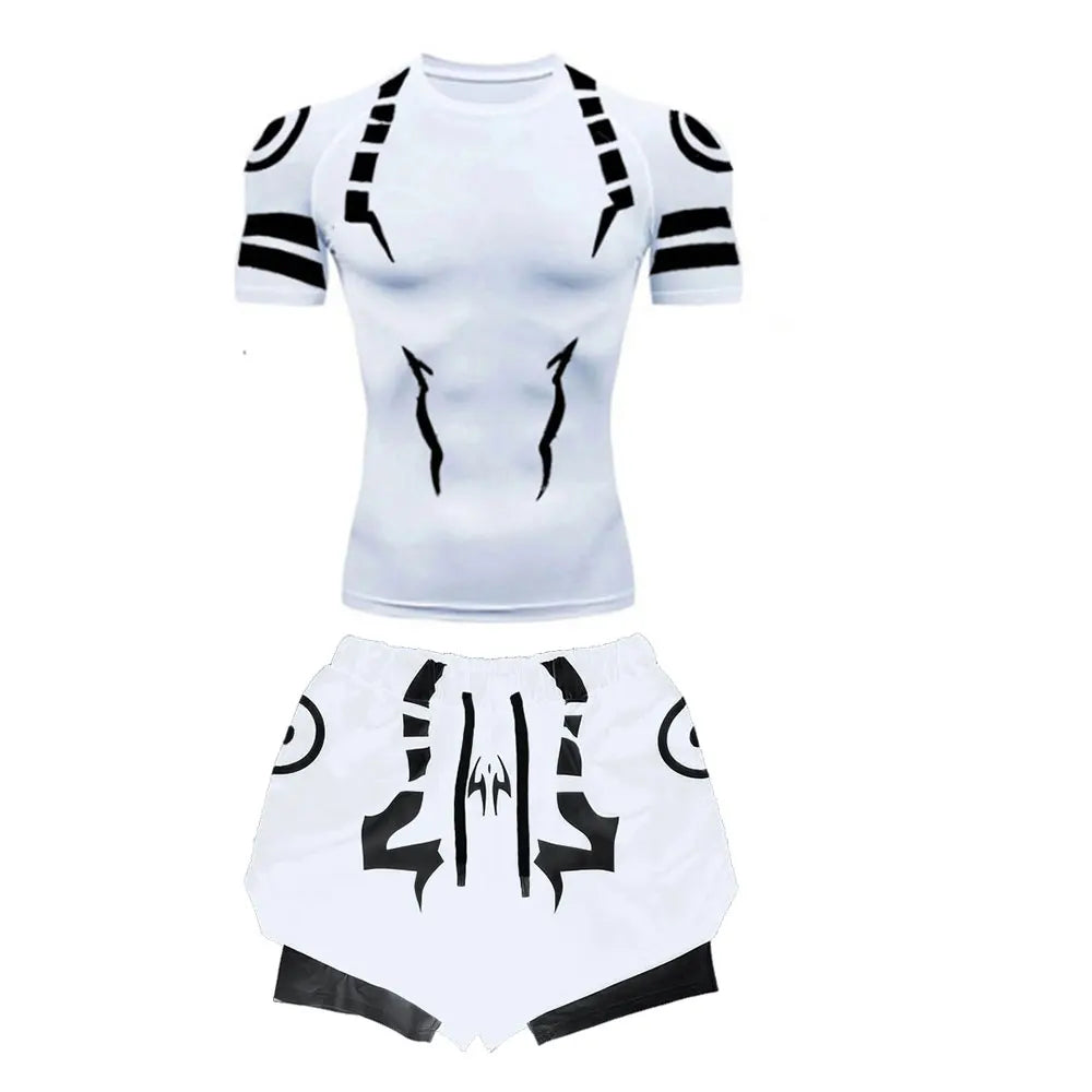 Anime Jujutsu Kaisen 3D Compression Shirt & Gym Shorts – Quick Dry Running Workout Sportswear