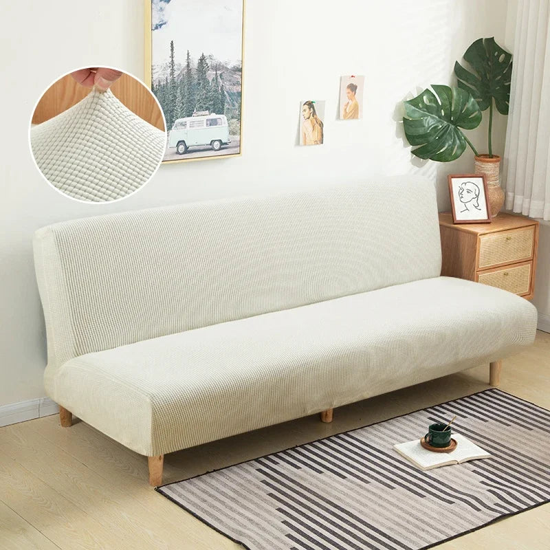 Armless Futon Sofa Bed Cover – Polar Fleece Elastic Slipcover for Folding Furniture & Bench