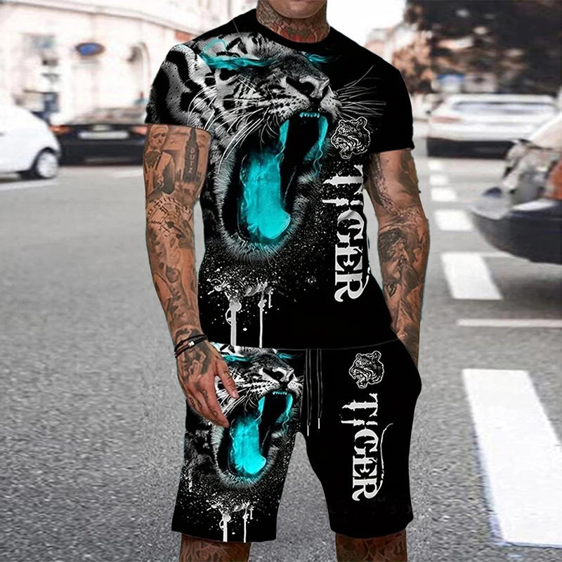 Men's 3D Tiger Print O-Neck Short Sleeve T-Shirt & Shorts Set – Cool Personalized Streetwear