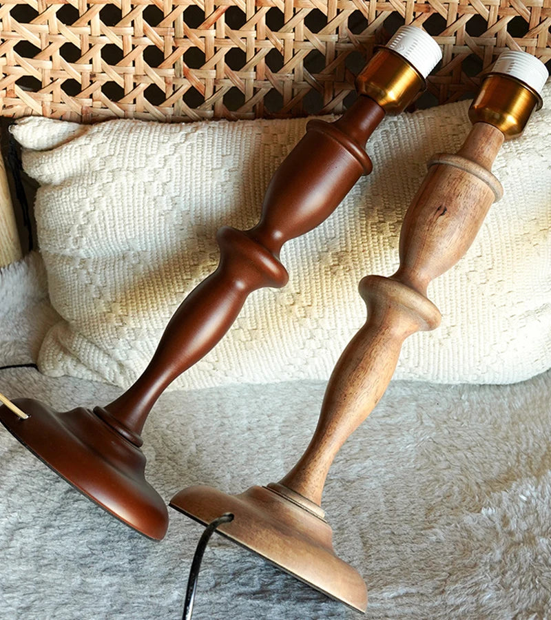 Wood Table Lamp – Vintage Fabric Shade