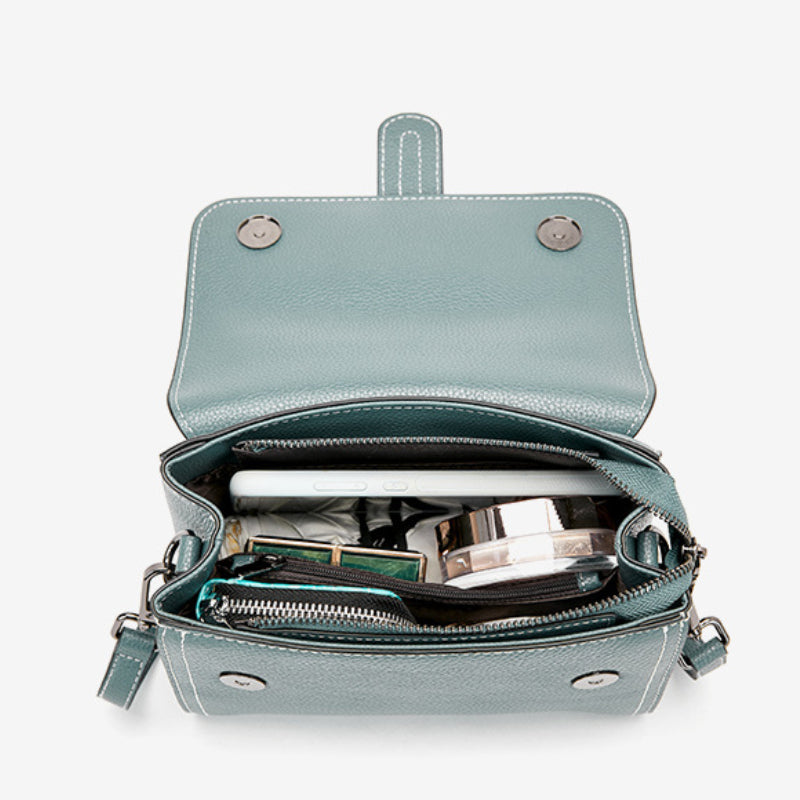 Genuine Cow Leather Square Satchel Shoulder Bag – All-Match Crossbody Messenger Handbag for Women