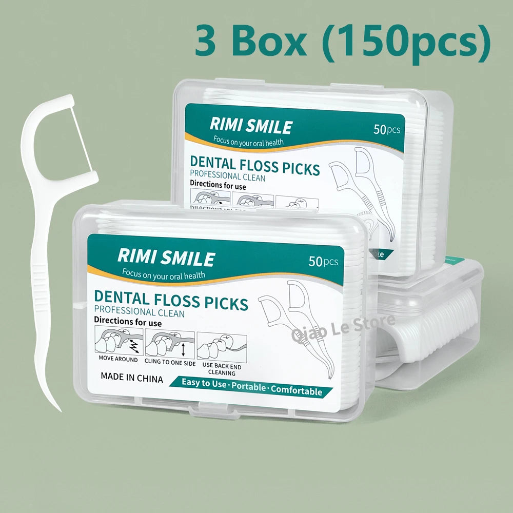 Clean Between Every Tooth. — Portable Disposable Dental Floss Picks | High-Tension Floss Sticks, 50pcs per Box, 1, 2, 3, 5 & 10 Box Options