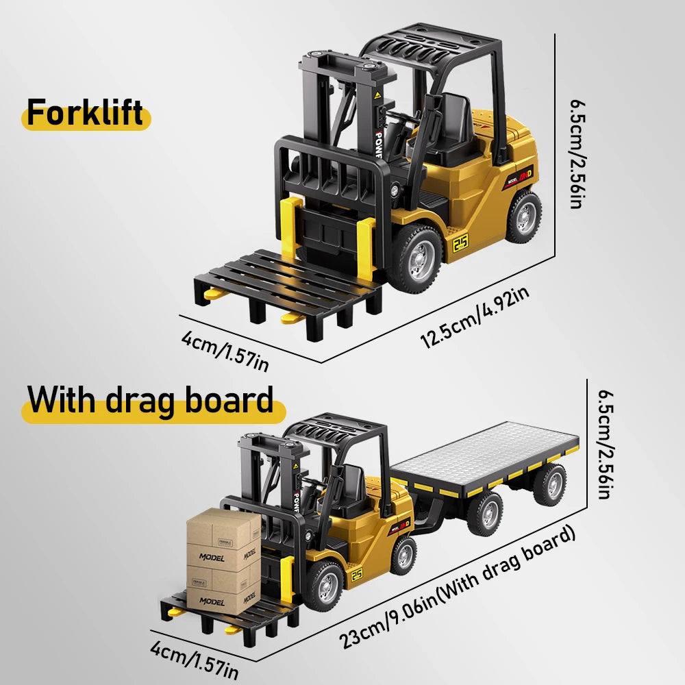 1:64 Scale Bluetooth RC Crane & Forklift 2-in-1 Desktop Mini Alloy Toy Car with Trailer
