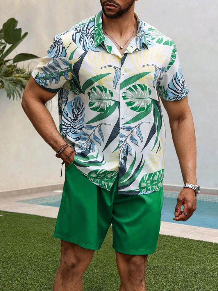 Men's Hawaiian Short Sleeve Shirt & Beach Shorts Set – Resort 2-Piece