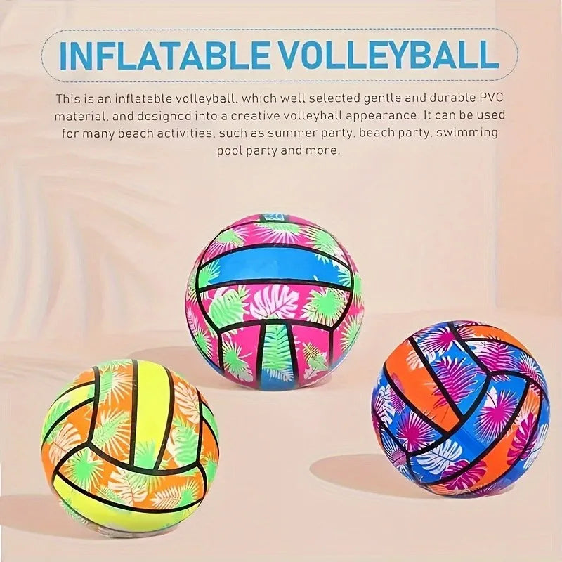 Inflatable Beach Volleyballs – Tropical Leaf Print PVC Pool Toys for Adults & Kids, Summer Outdoor Sports