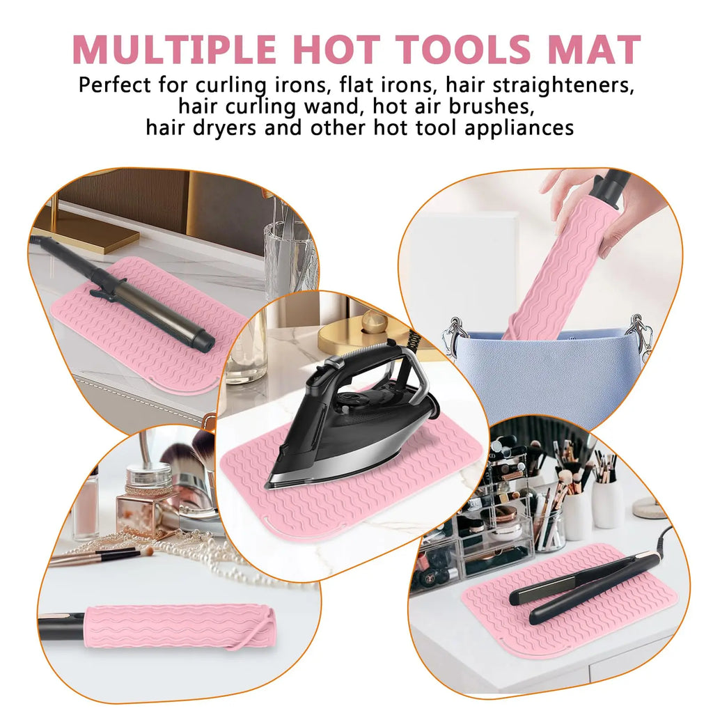 Silicone Heat Resistant Mat for Hair Tools — Flat Iron, Curling Wand & Straightener Pad, Travel-Friendly