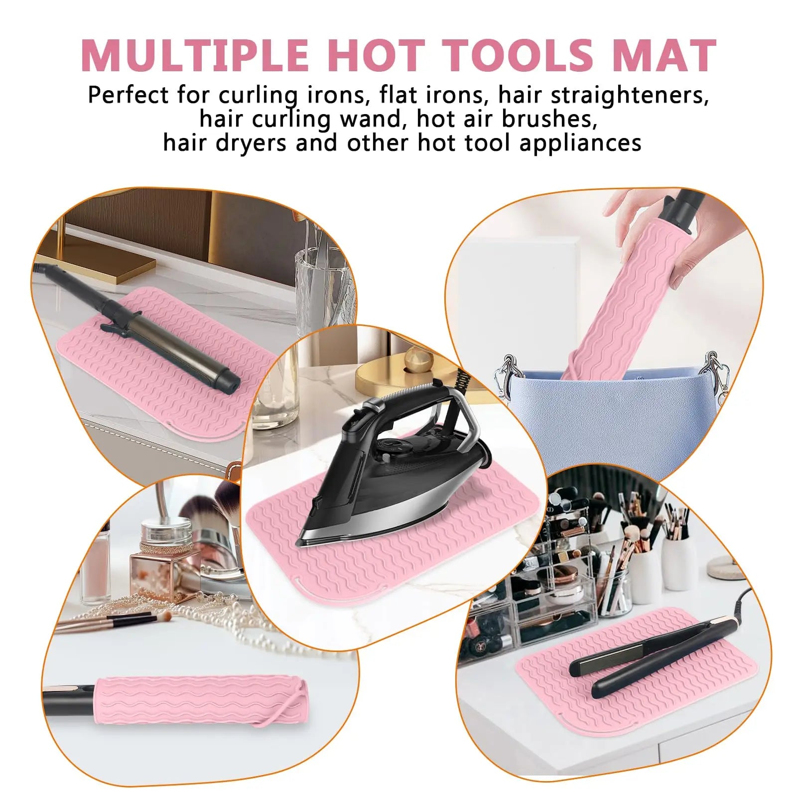 Silicone Heat Resistant Mat for Hair Tools — Flat Iron, Curling Wand & Straightener Pad, Travel-Friendly