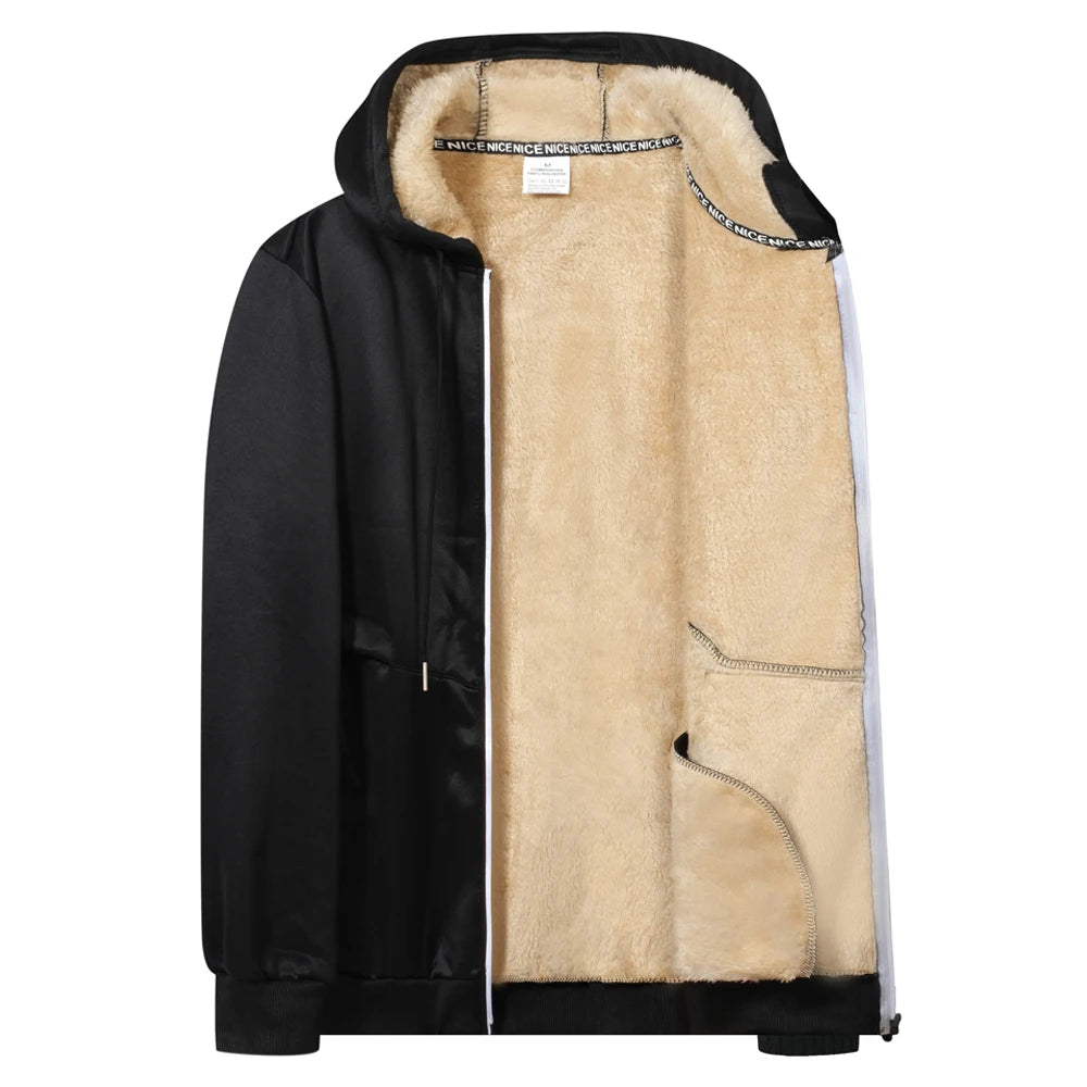 Men's Camouflage Fleece Hooded Zip Jacket – Thick Streetwear Coat for Autumn & Winter
