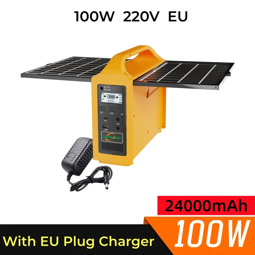 jsdsolar 100W Portable Solar Power Station — AC 110V/220V LiFePO4 Power Bank UPS for Camping & Outdoor