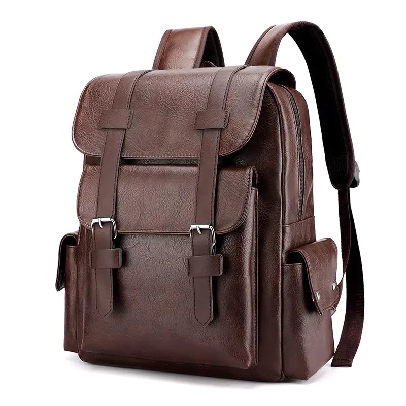 HOMEFISH PU Leather Backpack – Large Capacity Casual Daypack with 5 Pockets