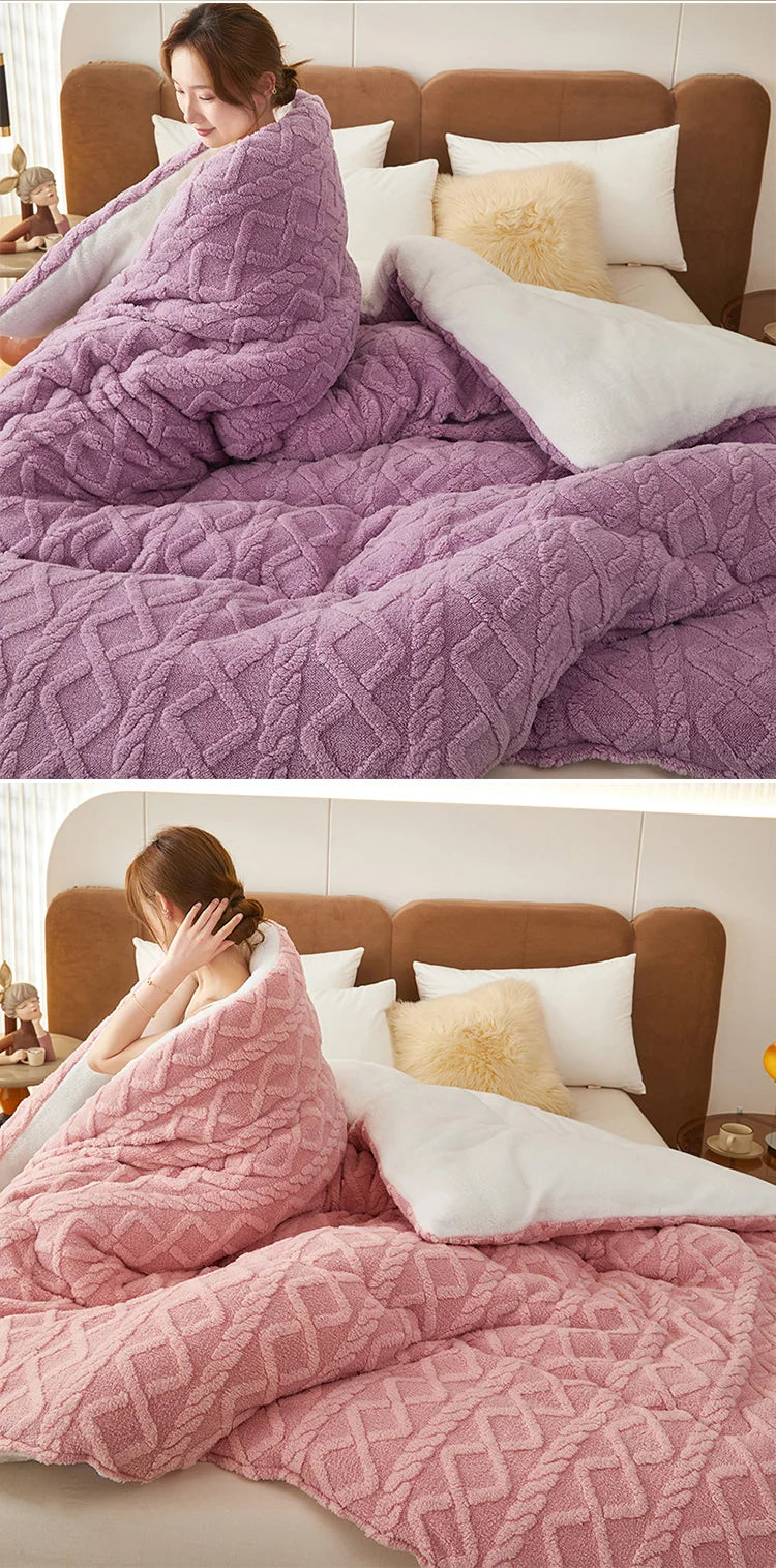 Thick Fleece Bed Blanket – Faux Lamb Plush Comfort