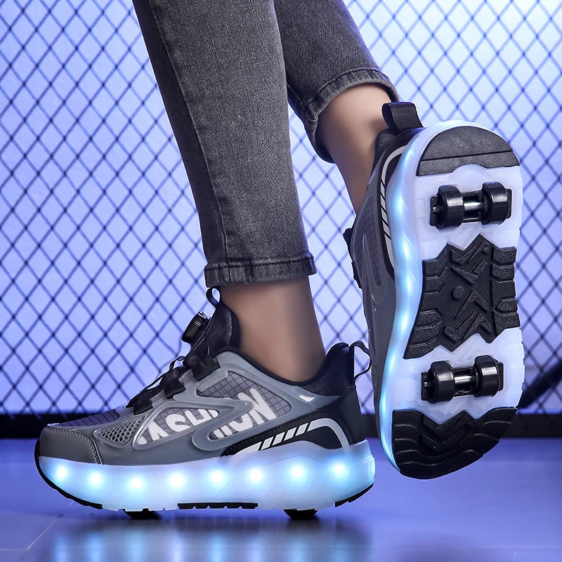 Children's 4-Wheel LED Light Roller Skate Shoes – Removable Wheeled Rolling Sneaker for Kids