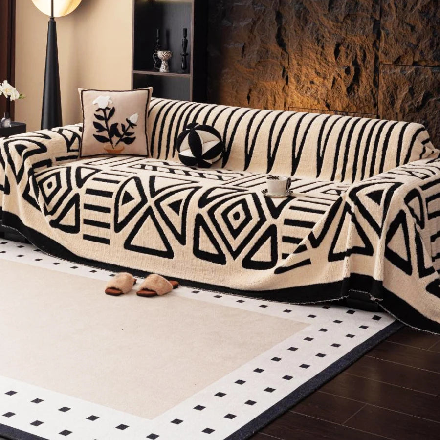 Bohemian Vintage Sofa Protector – Anti-Slip Interlaced Sofa Blanket, Pet-Friendly Luxury Cover