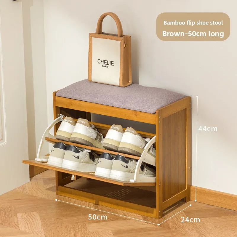 Bamboo & Wood Cushioned Shoe Stool — Entryway Bench