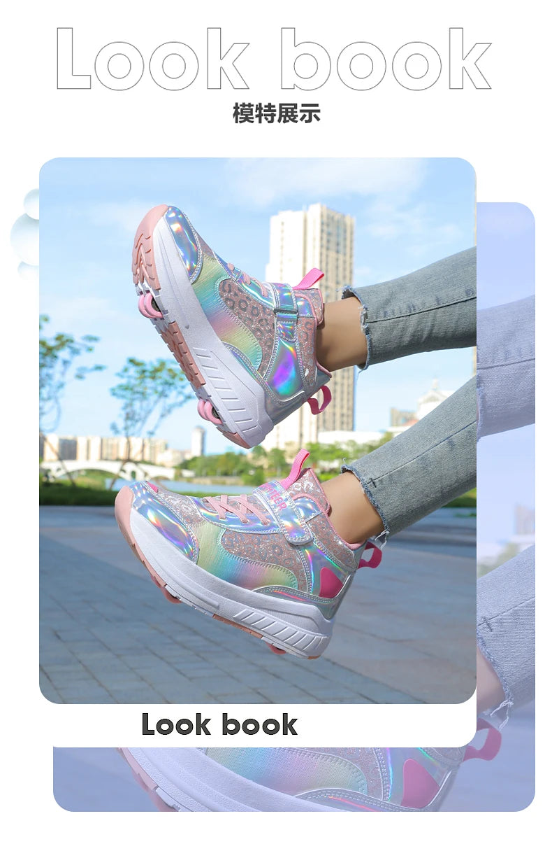 High-Top Children's Roller Skates for Girls – 4-Wheel Outdoor Wear-Resistant Sports Shoes