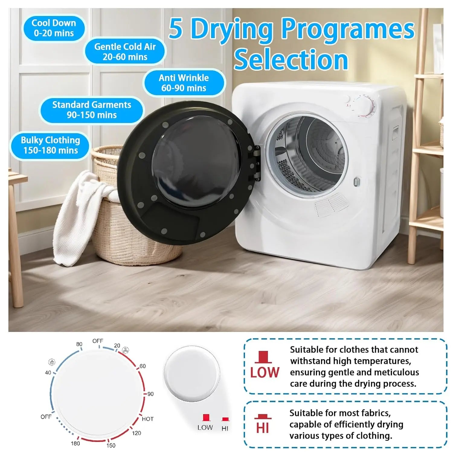 1.6 Cu Ft Portable Clothes Dryer & 16 LBS Full Automatic Washing Machine Set — Stainless Washer & Spinner Combo