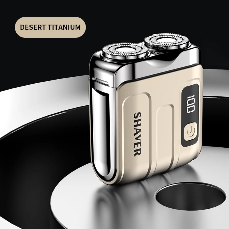 Mini Electric Smart Shaver – Digital Display, Dual Blade Rechargeable Beard Trimmer for Home & Car