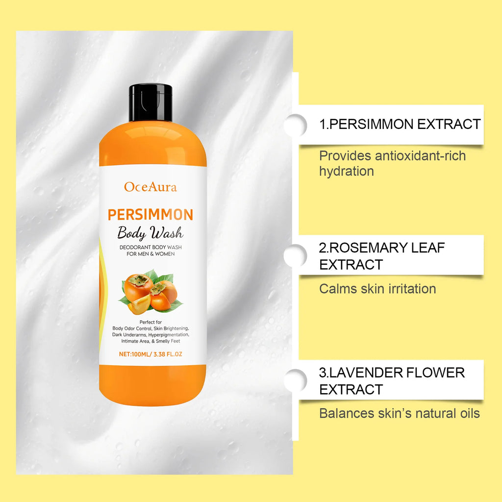 Persimmon Body Wash Gel — Gentle Cleansing, Moisturizing & Body Odor Remover Shower Gel 100ml