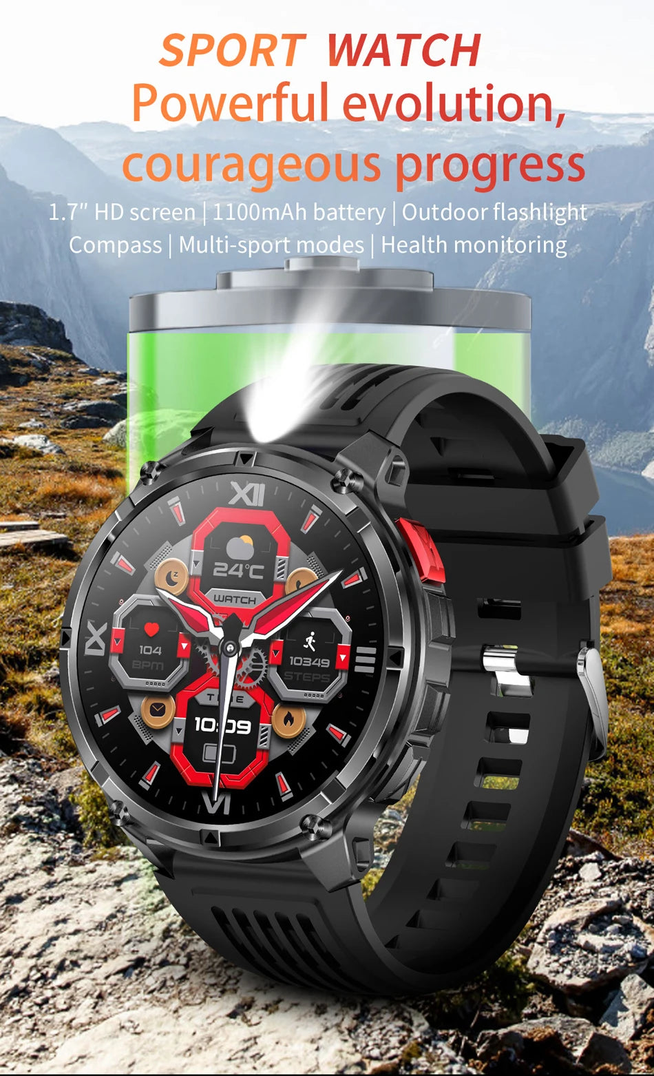 T-Rex3 Pro GPS Military Smartwatch – 1100mAh, 5ATM Waterproof, Sports Run Tracker & Compass