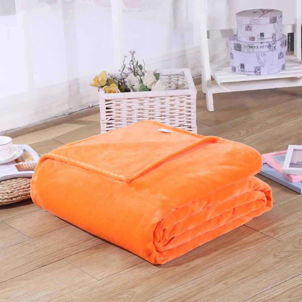 Coral Fleece Flannel Blanket – Solid Blue & Pink Soft Warm Bedspread & Sofa Cover