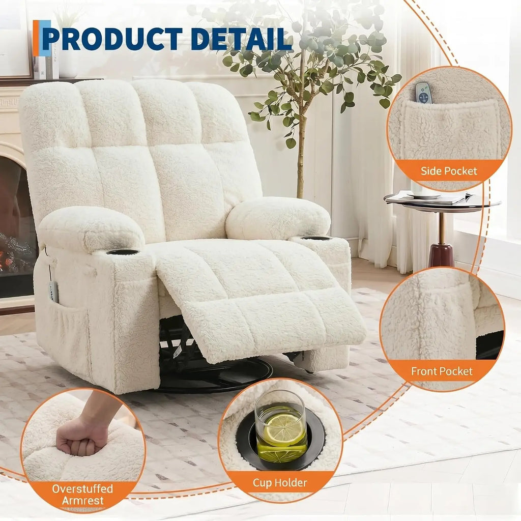 Swivel Rocker Recliner with Heat, Massage & Cup Holders
