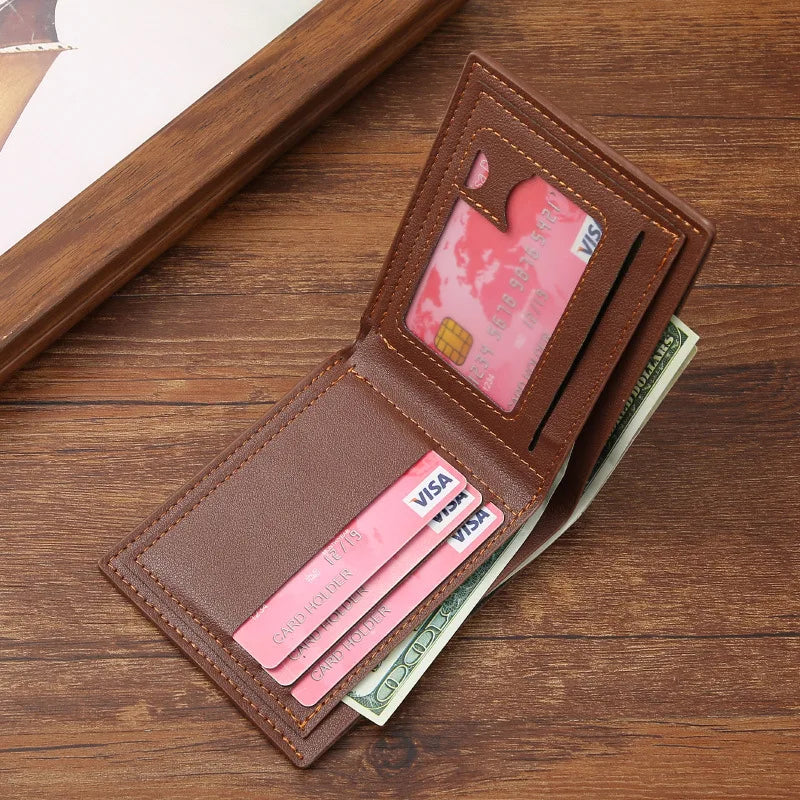 Men's Slim Money Clip Bifold Wallet – Leather Card Holder & Multi-Card Business Wallet