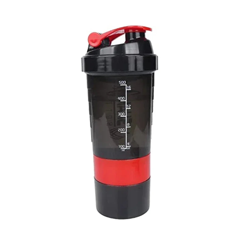 500ml Portable Protein Shaker Bottle with Powder Storage & Wire Whisk Ball – Gym & Sport Mixer Cup