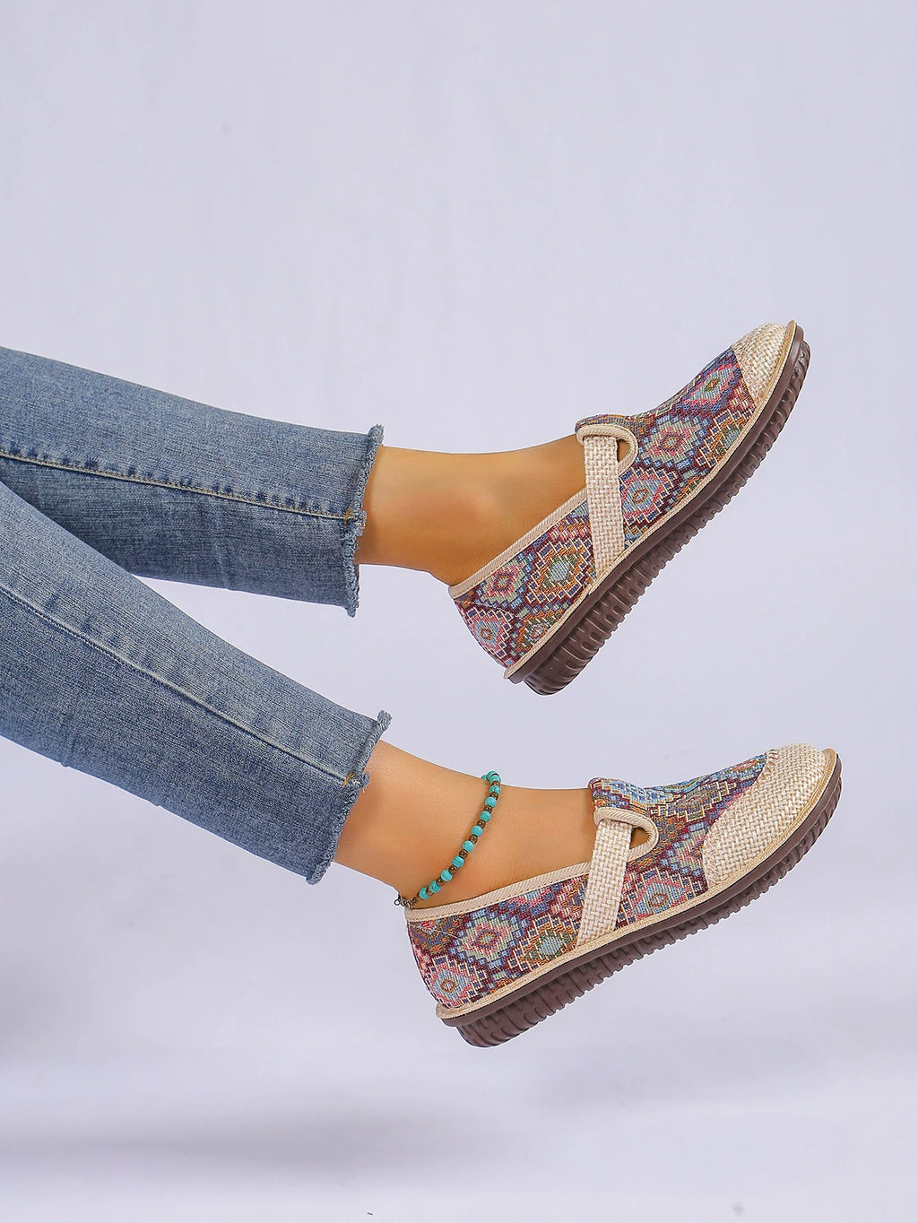 Women's Ethnic-Style Slip-On Flats – Soft Sole Anti-Slip Casual Shoes
